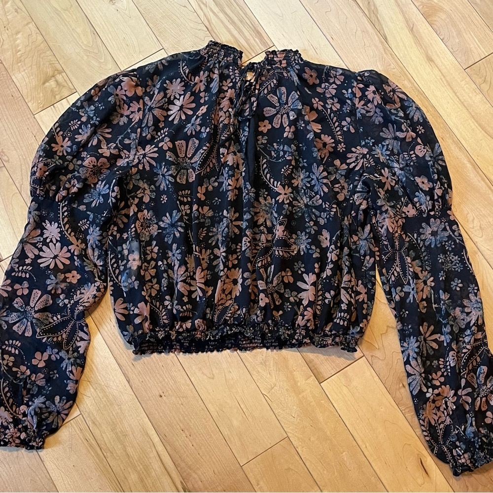 Free People Clarissa Printed Blouse top in Midnight combo long sleeve small - Picture 3 of 9